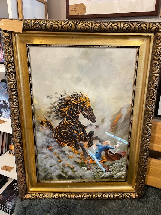Originalt maleri af ildhest i guldbelagt ramme